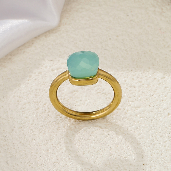 geometric retro fashionable small design ring with stone stainless…