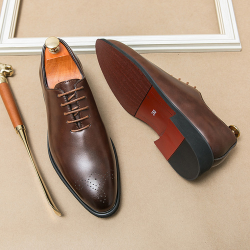 Men's shoes, large size, new casual leather shoes, fashionable simple lace leather shoes, Korean style fashionable business dress leather shoes