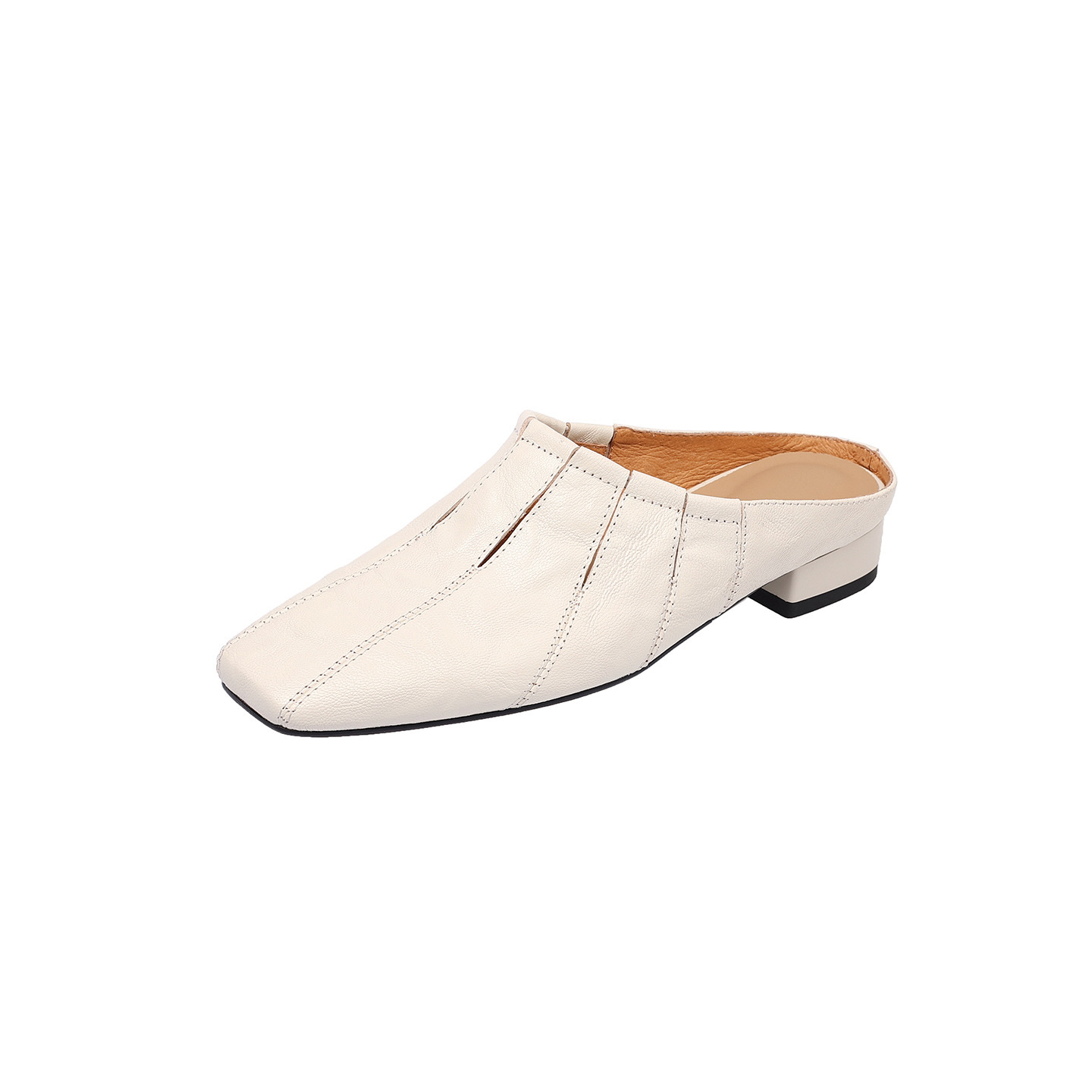 Sandal hở mũi nữ gót thấp 2,5 cm da cừu mũi trùm — màu nâu chi tiết 23