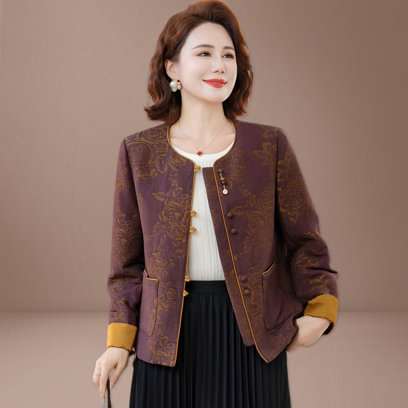 中年妈妈秋装外套复古印花上衣大码中老年女春秋开衫夹克2025新款|undefined