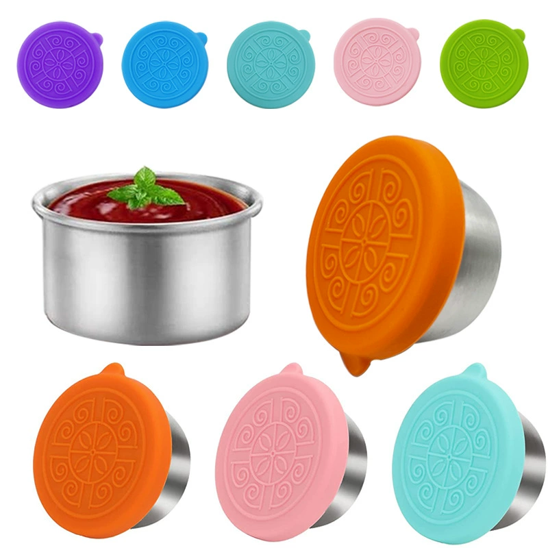 304 чашка для соуса из нержавеющей стали с крышкой мультфильм запечатанный силиконовый соус чашка салатный соус кетчуп контейнер для приправ