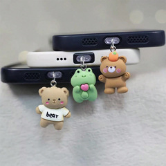 かわいいクマ/カエルの携帯電話防塵プラグ、紛失防止、Apple Android 充電ポートに適したシリコンプラグ、防水