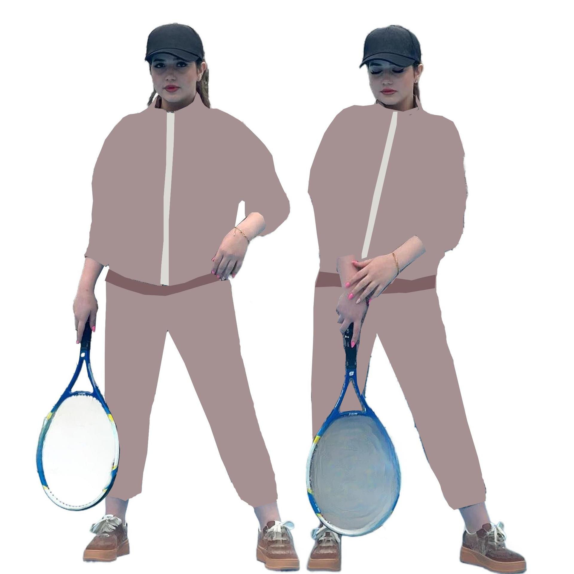 J5032 European and American Cross-Border Women's Clothing New Fashion Commuter Printed Embroidered High-Neck Sports Two-Piece Set