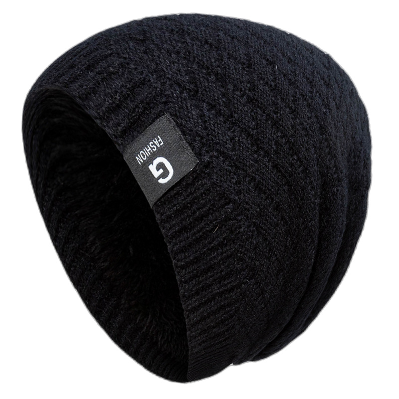 New checkered knitted with plush insulation in winter, elastic and cold resistant pullover, wool hat for men_voghion.com