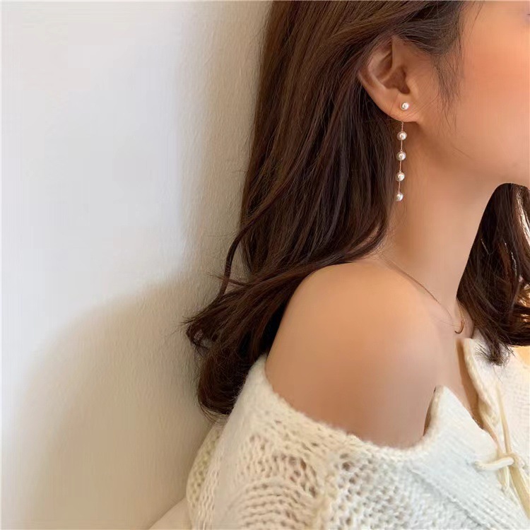 Tassel Long Earrings with Elegant Pearl Chain for Women, Cross-Border Earrings, Fashionable and Versatile 2024 New Pendant