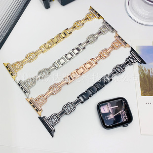 Suitable for Apple Double C Cut Out Diamond Metal Watch Strap Apple Watches10/9/8/Se/7/6/54