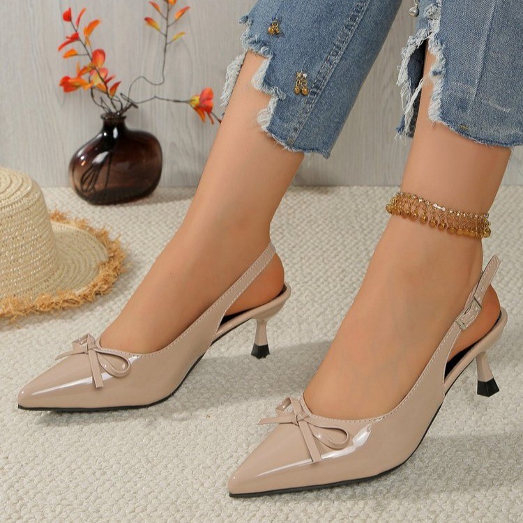 Sandalias de Tacón Alto con Punta Cerrada de Tela y Caucho, Tacón Fino, Punta Afilada, para Mujer, Verano image 15