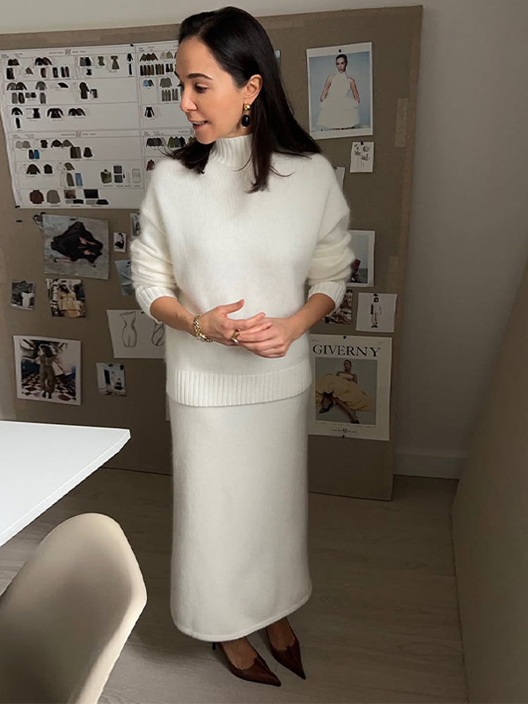 Temperamento elegante y casual de color sólido suéter de manga larga de medio cuello alto 2025, otoño y invierno nuevo estilo europeo y americano transfronterizo