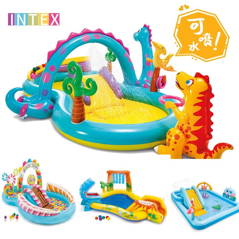 INTX dinosaur crocodile rainbow slide fountain family large thickened ocean ball children playing water sand pool