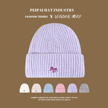 卡通狐狸刺绣毛线帽女可爱百搭秋冬针织帽韩版简约男女同款护耳帽