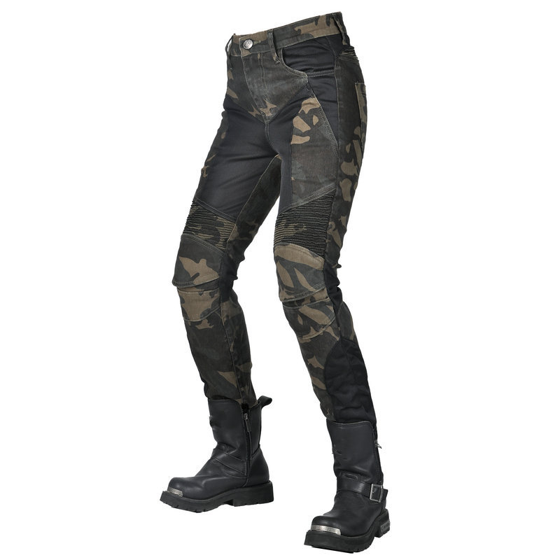 LOONG BIKER verano camuflaje motocicleta slim fit pantalones anti-caída motocicleta jeans Mujer Caballero malla transparente
