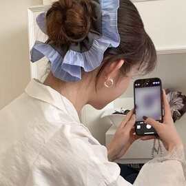 法式复古少女感皮质大号发圈风琴褶皱大肠圈气质高级感头绳头花女
