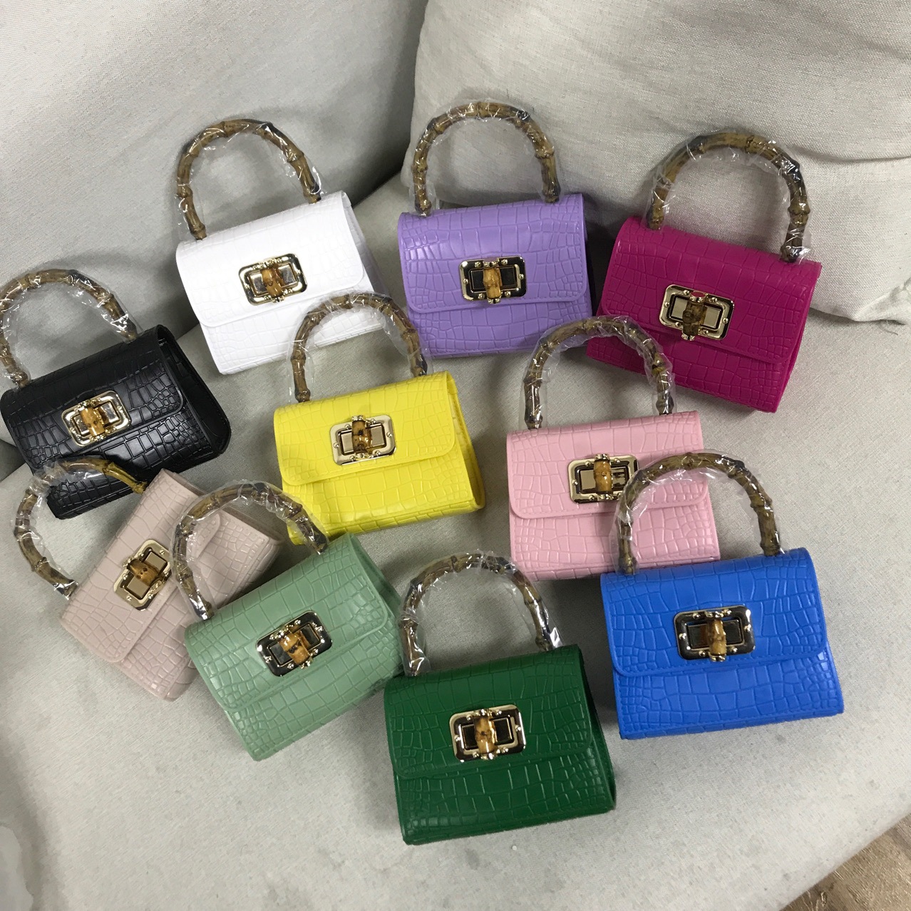 2021新款小方包鳄魚紋質感果凍包竹節手提包複古時尚單肩斜挎小包