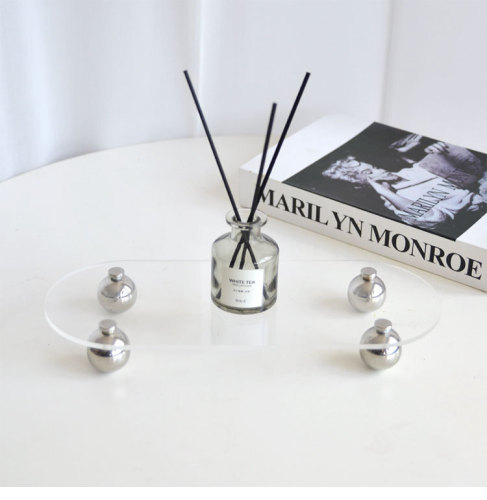 Nordic transparent acrylic storage tray decorative metal round leg desk accessory shelf plate photo prop