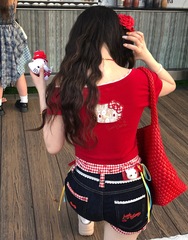 【在庫あり】甘くてクールなホットガールレーススリムフィットヒップカバーショーツレディースサマーチェック柄スプライシングジーンズホットパンツ