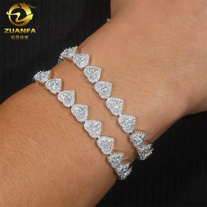 欧美新款925银莫桑石手链8mm满镶跨境嘻哈手饰 饰品男女同款项链