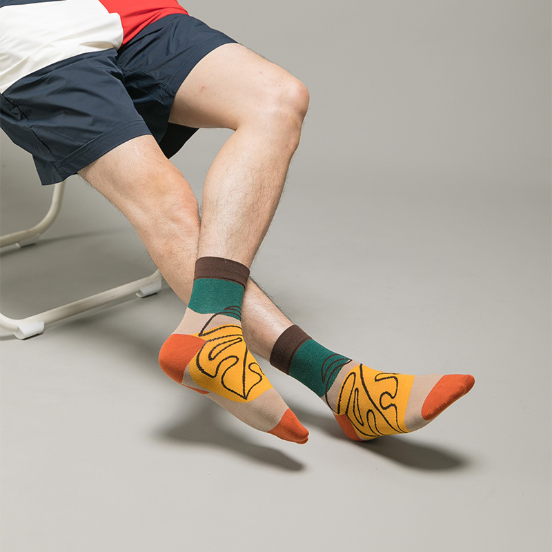 Socks Men's Trendy Mid-Tube Four Seasons Fashion Trend Original Trendy Socks Men's and Women's Cartoon Colorful Creative Street Trendy Brand Cotton Socks