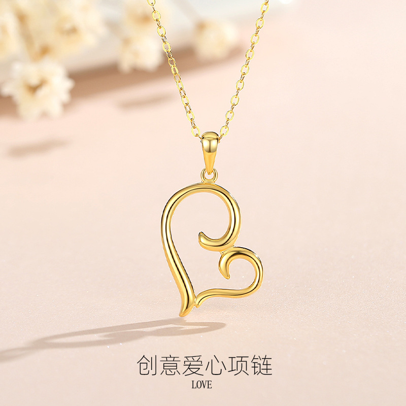 Collar de amor europeo y americano 925 plata transfronteriza venta caliente collar de plata esterlina en forma de corazón otoño e invierno sin decoloración cadena de clavícula simple