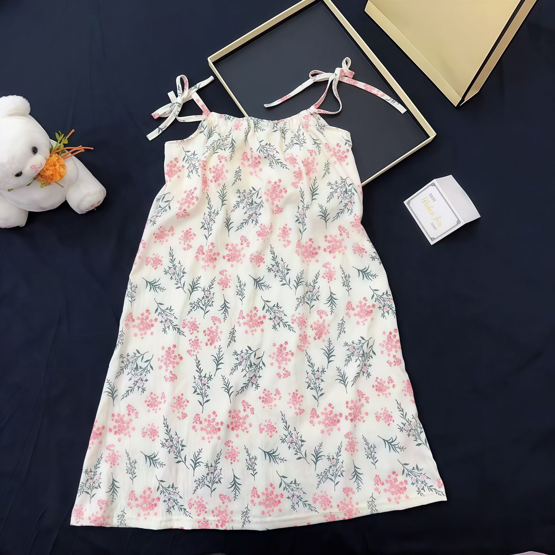 Camisón de verano caliente al por mayor transfronterizo, falda de tirantes para mujer, pijamas, chica dulce, casual, ropa de hogar de algodón de nube