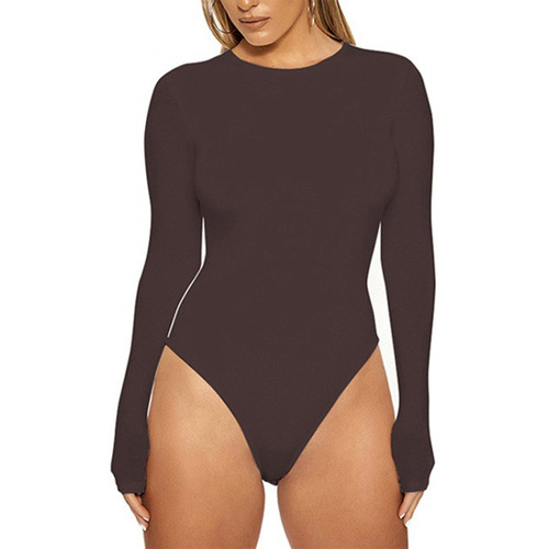European Club Sexy Long Sleeve Night Club Solid Color Leggings Bodysuit, Import Spring and Autumn Season Crew Neck Home Women's Pants