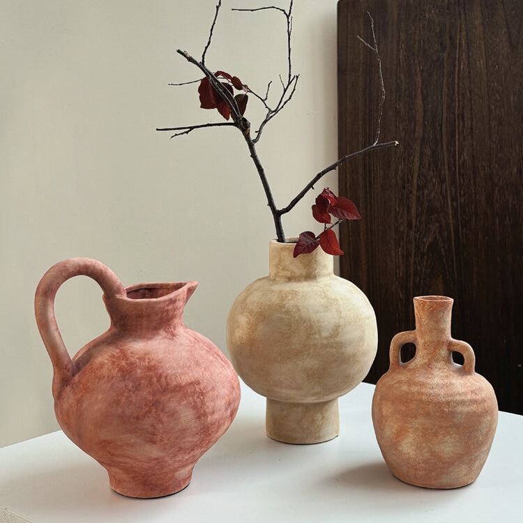 Vintage Handmade Ceramic Vase, Wabi-Sabi Style Pottery, Suitable for Study Room, Homestay, Flower Arrangement, Fresh Flowers, Hydroponics, Desktop Decoration