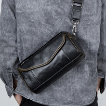 男士单肩包真皮男包斜挎包百搭通勤小众休闲时尚头层牛皮植鞣拼色