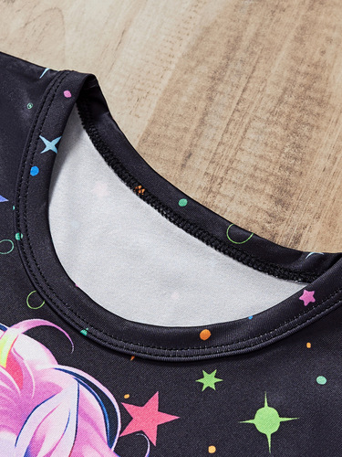 Children's Short Sleeve Long Pants Set Summer 2025 New Cartoon Unicorn Two-Piece Set for Young Girls, Medium-Sized Children Clothing
