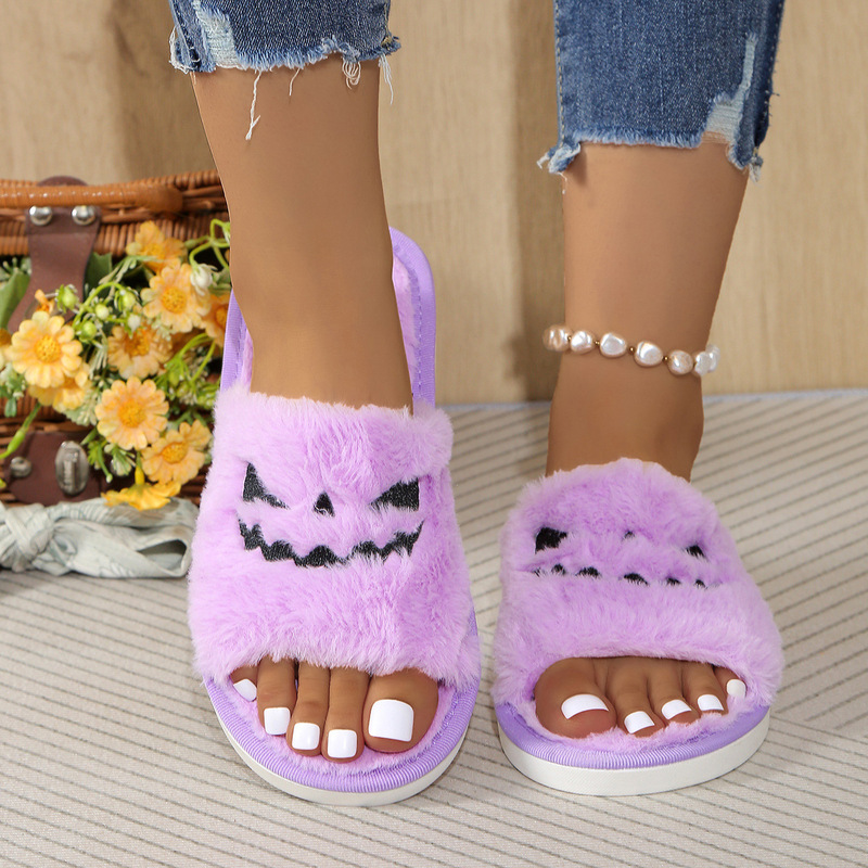 Foreign Trade plus size Autumn and Winter Women's Flat Maomao Slippers Halloween Style European and American Style Home Cross-border Slippers