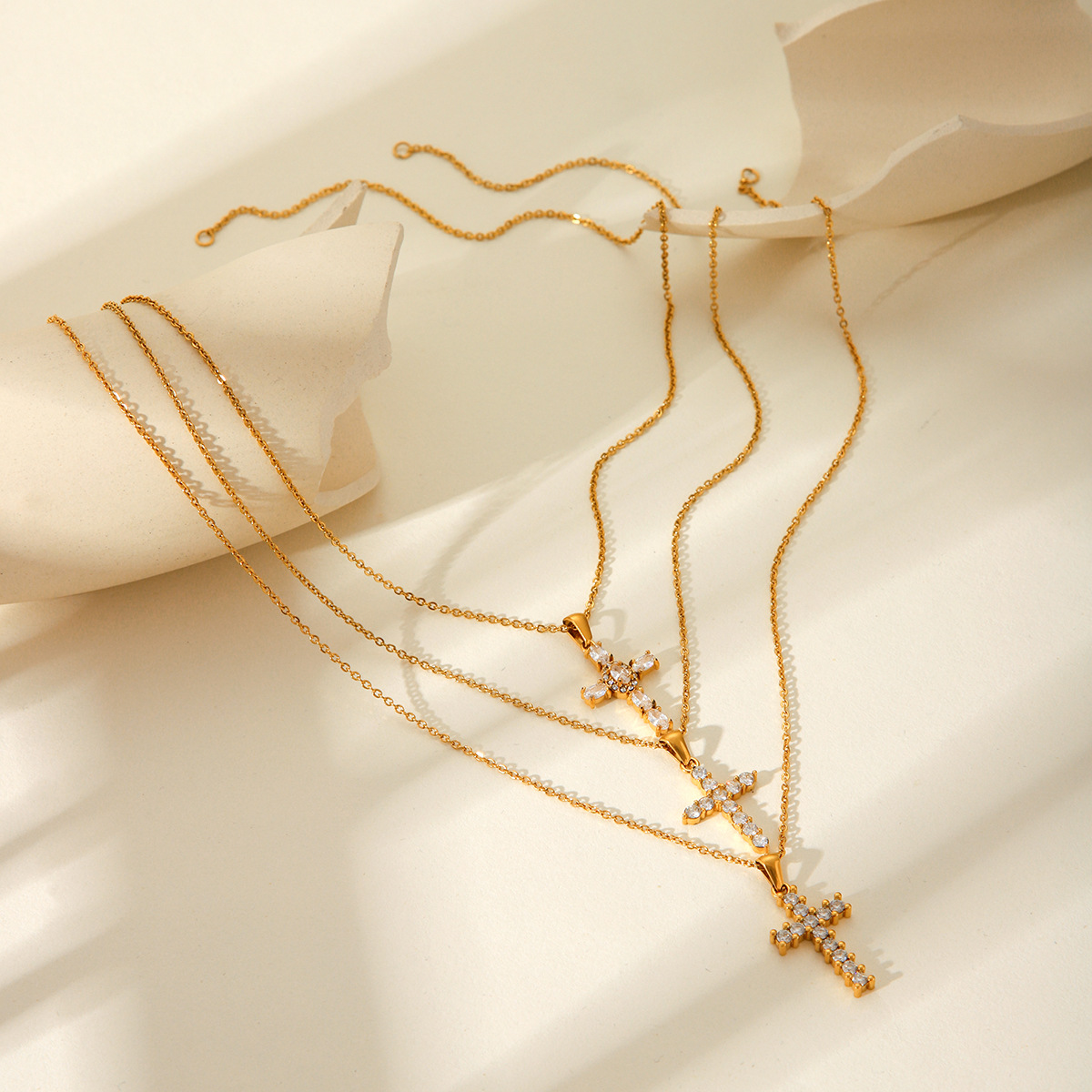 Pendant Necklace Classification PVD Coated Real Gold Plated Cross 304 Stainless Steel Casual Elegant Lady Waterproof Non Tarnish 304 Stainless Steel Pendant Necklace