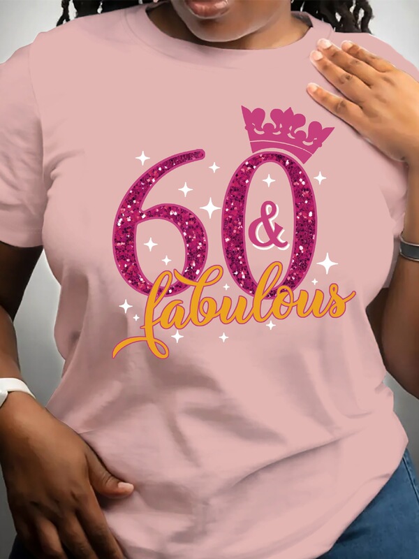 New 60th birthday printed round neck T-shirt, spring and summer short sleeve casual top, women's clothing