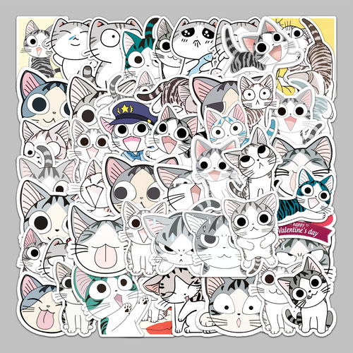 53 Cheesy Cat Kitten Cartoon Cute Creative Private Cat Luggage Refrigerator Notebook Stationery Stickers