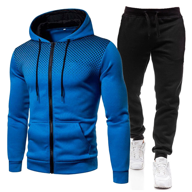 Neues einfarbiges Reißverschluss-Set mit rundem Punktdruck für Herbst-Winter-Plüsch-Herren-Damen-Sport-Hoodies, Pullover und Hosen_voghion.com