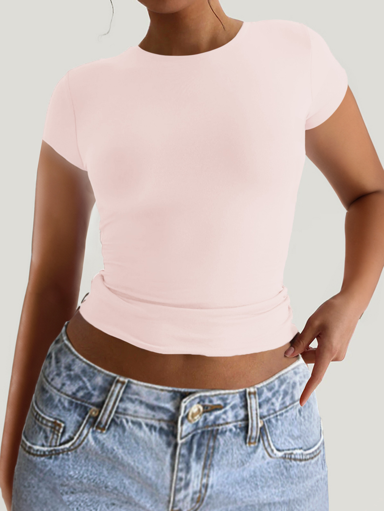 91g Weight Short Sleeve Sleeve Length Pullovers Placket Type Regular Sleeve Sleeve Type Spandex, Viscose fiber Fabric Type Regular Top Length T-shirt Tops Type Daily Occasion Round Neck Neckline Comfort Function Slim Fit Type Solid Color Pattern 2025 Spring and Summer Season Women's Gender Backless Design Streetwear Style Wholesale Women's Streetwear Solid Color Short Sleeve Backless T-Shirts 7