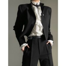 韩版时尚简约休闲西服男百搭修身小众夹克男设计感慵懒气质西服男