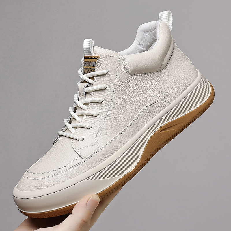 Invierno de piel de vaca de nuevo tipo de alta altura zapatos de algodón para hombres, cuero genuino con terciopelo grueso, calentamiento, zapatos casuales para hombres.