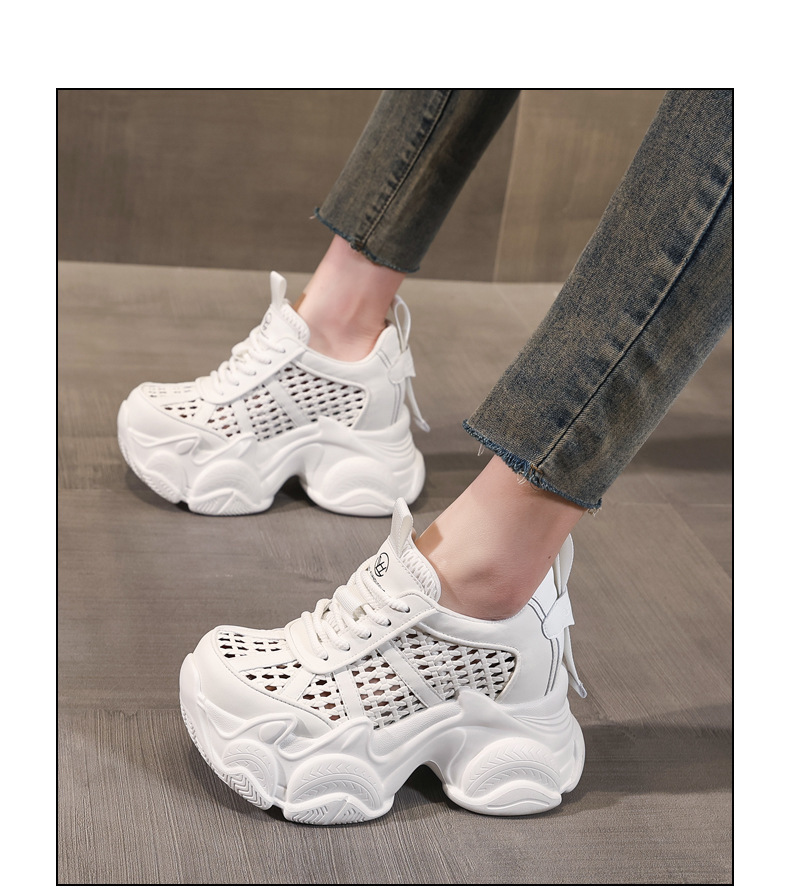 Giày sneaker nữ chunky đế dày thoáng khí tăng chiều cao — màu trắng chi tiết 15