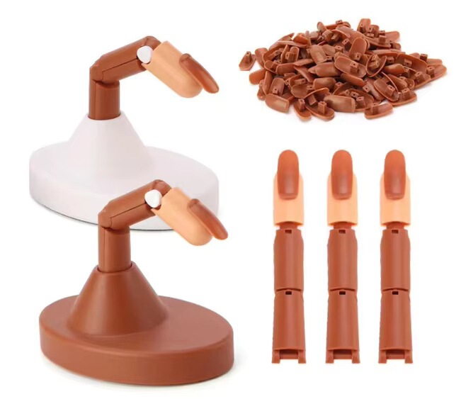Nail Training Fingers 3Pcs Adjustable Nail Mannequin Fingers, with 100Pcs Nail Tips, Movable and Flexible