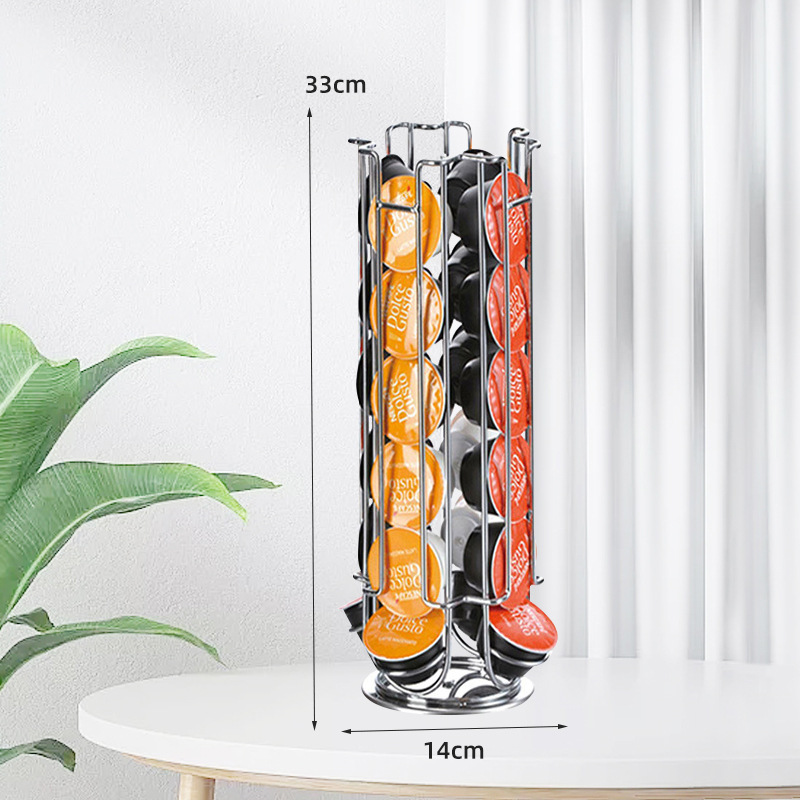 Soporte giratorio para cápsulas de café Dolce Gusto, 24 piezas, diseño elegante de metal cromado