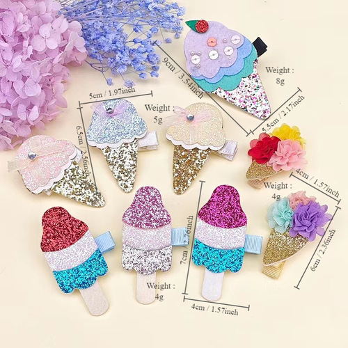 90510 Children's Fun Ice Cream Cone Hair Clip Flower All-inclusive Children's Hair Clip Princess Sequin Greet Side Clip