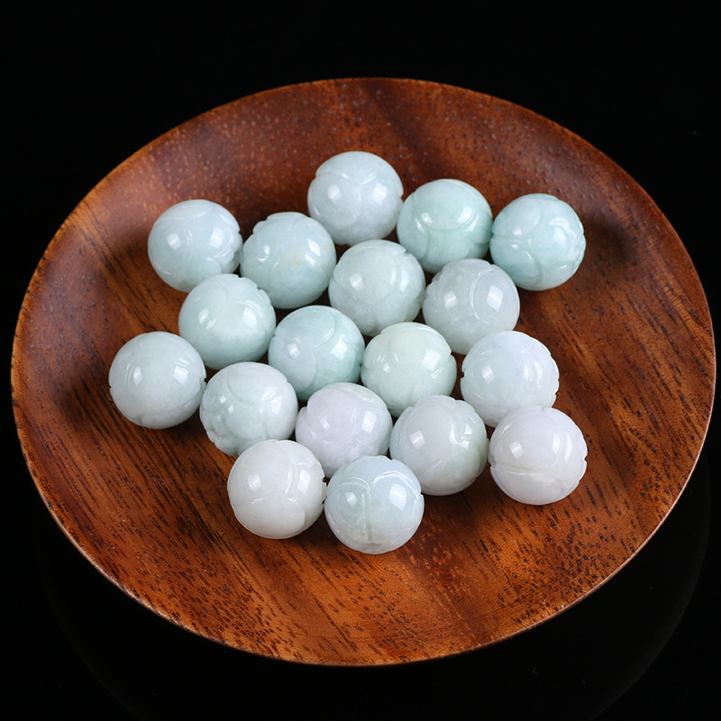 翡翠玉a货莲花珠玉石散珠儒种雪莲花圆珠手链项链饰品配件手工珠|undefined