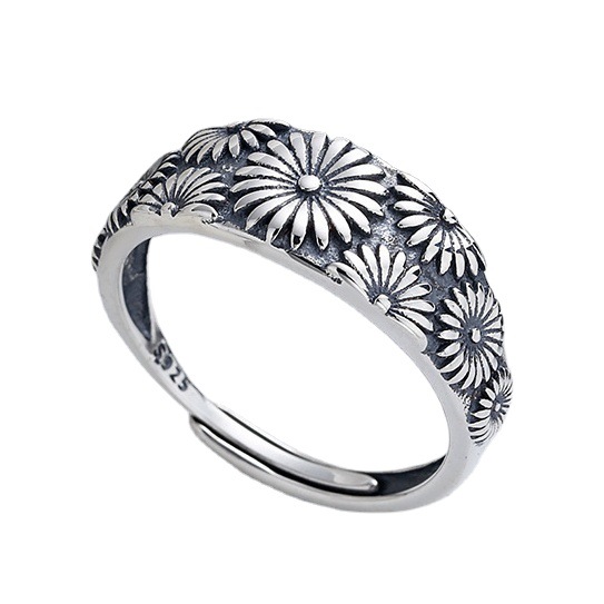 Dainty Floral Daisy Band Ring Adjustable Open Style For Women_voghion.com
