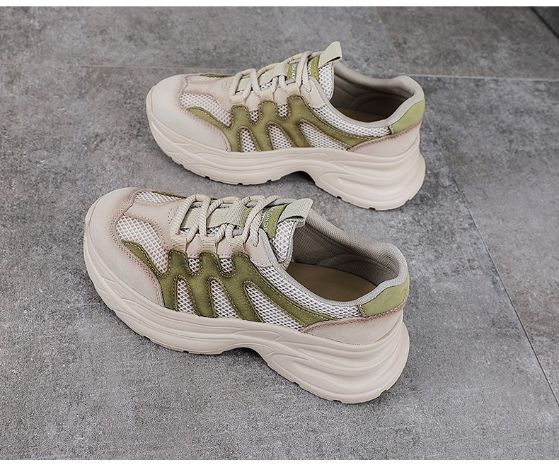 Giày sneaker nữ đế dày phong cách retro da bò — xanh lá cây chi tiết 14
