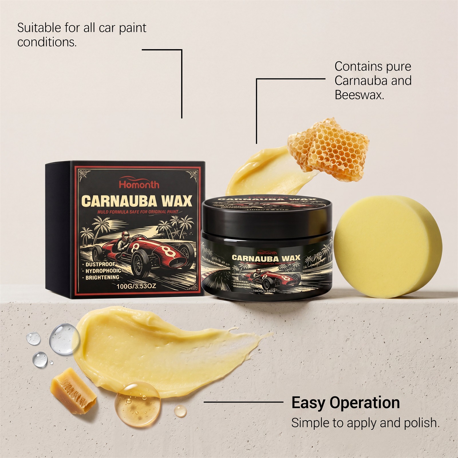 Cross-Border Homonth Brazilian Palm Wax Car Paint Scratch Repair, Maintenance, Refurbishment, Cleaning, and Gloss Enhancement
