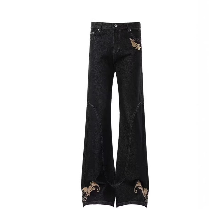 American Retro Raw Denim Low-Waist Flared Jeans for Men, High Street Straight-Leg Casual Blue Slim-Fit Pants for Summer