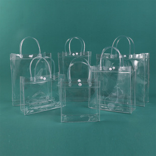 in stock PVC Plastic Snap Tote Bag Beverage Wine Packaging Bag Transparent Gift Internet Celebrity Packaging Hand Gift Bag