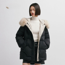 冬季女士中长款大毛领甜美加厚反季羽绒服活力红