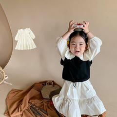 Korean children's spring and autumn new girl dress with lace ruffle collar children princess dress baby skirt trendy