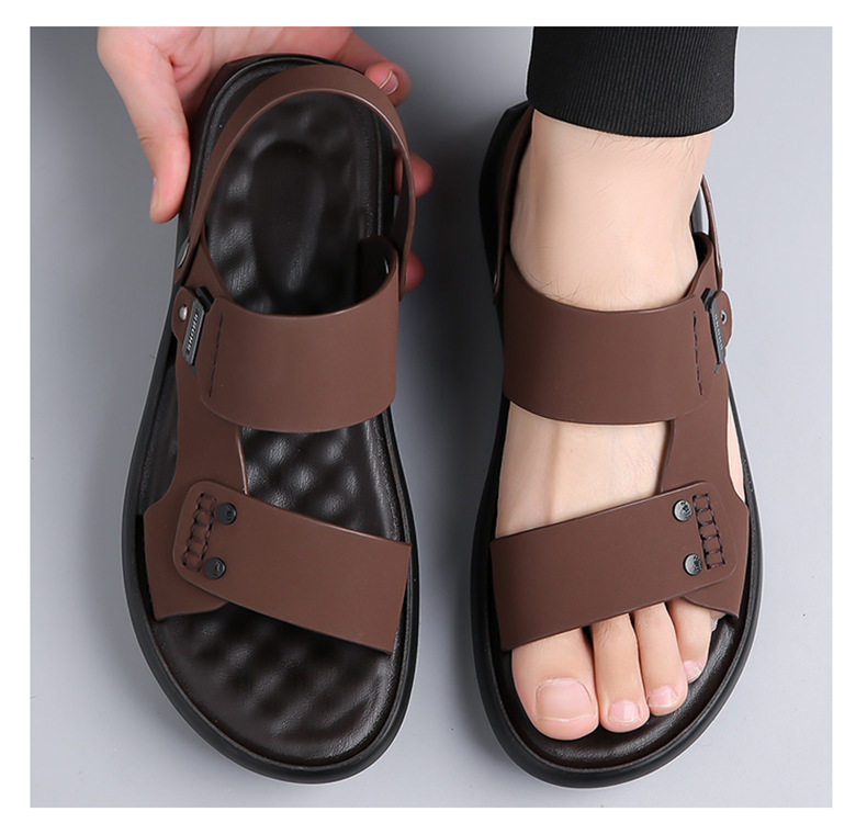 Dép sandal nam quai ngang hở ngón thoáng khí chống trượt đi biển và dạo phố — QS5253 nâu (cỡ giày thể thao), QS5253 đen (cỡ giày thể thao) chi tiết 18