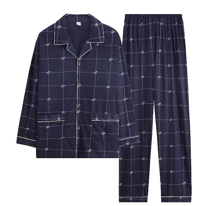 100% pijamas de algodón de los hombres de algodón de manga larga de verano de los hombres más tamaño cómodo Juventud de mediana edad Primavera y Otoño Invierno ropa para el hogar