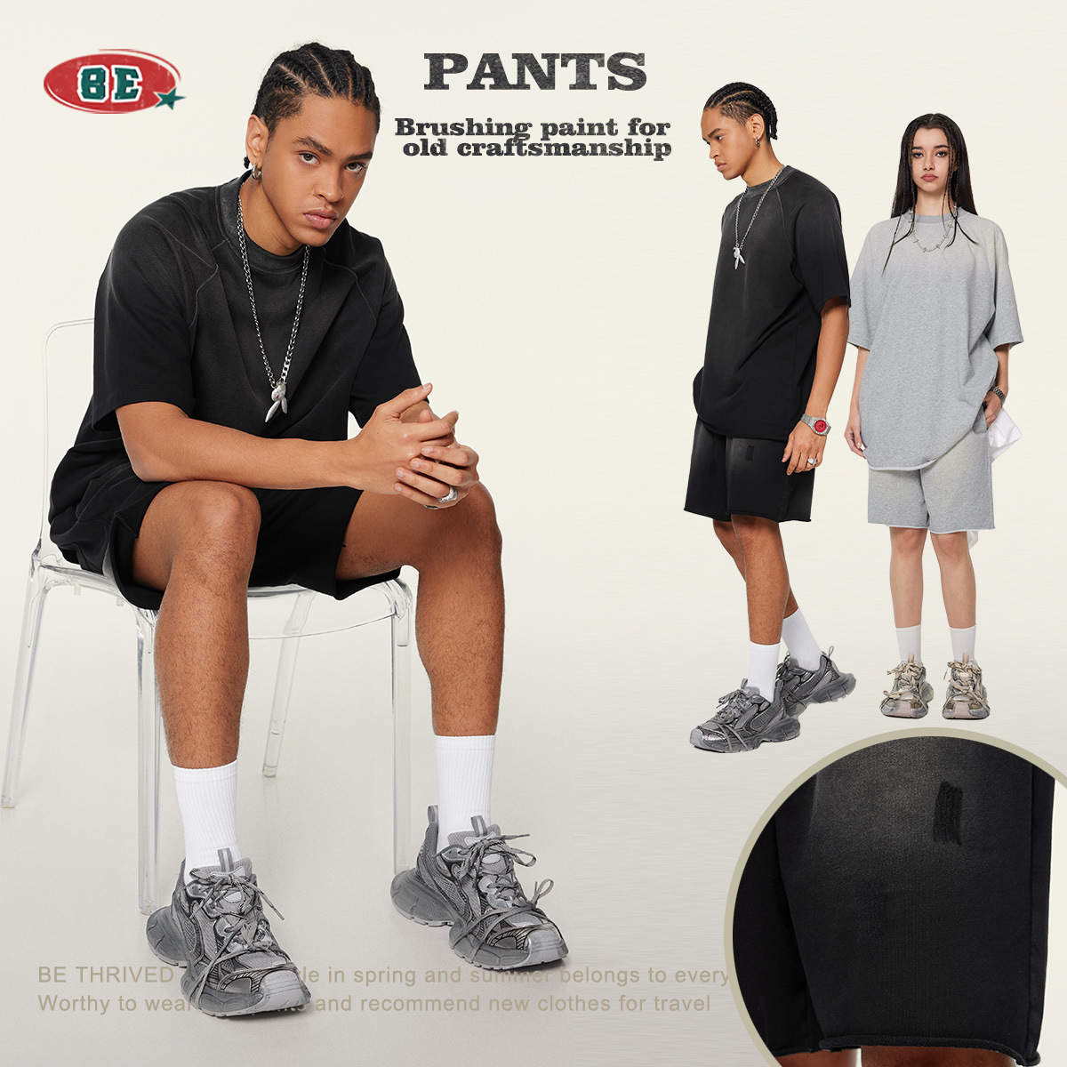 Pantalones Cortos Bermudas de Felpa de Algodón con Efecto Lavado